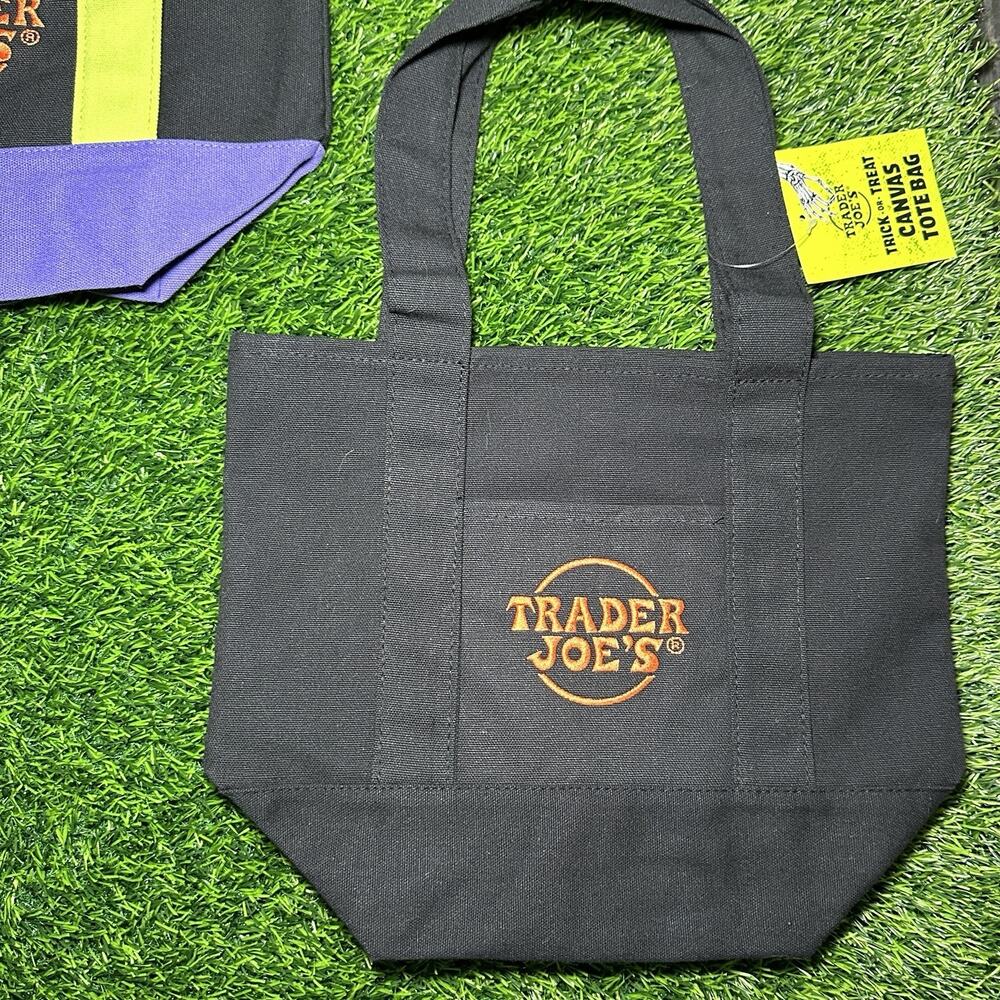 Trader Joe's Mini Canvas Reusable Tote Bag Black/Orange Logo Halloween